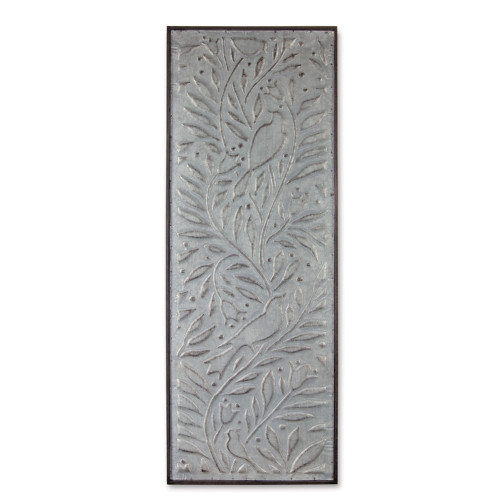 44" Gray Bird and Foliage Design with Black Framed Wall Plaque Decor