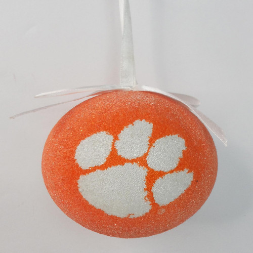 3" Orange and White Clemson Christmas Ball Ornament
