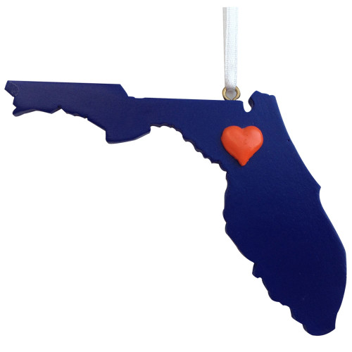 3" Orange and Blue Heart Hanging Christmas Ornament with Gainesville Map Logo