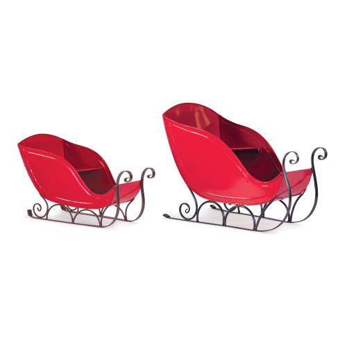 Set of 2 Red Metal Sleigh with Black Sub Runner 23.5”