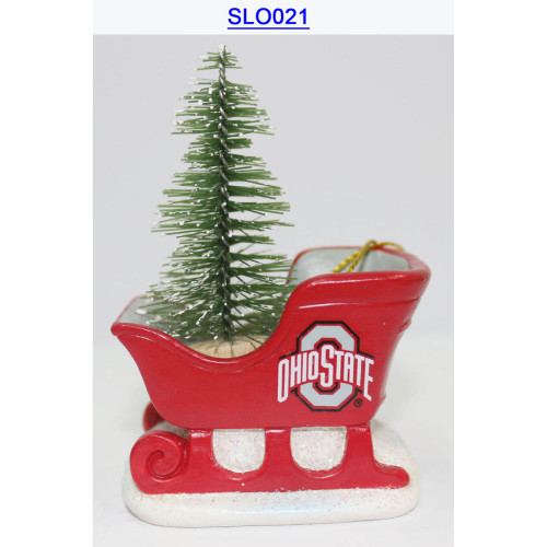 3.50" Red and White Sleigh Hanging Christmas Ornament with Ohio State Buckeyes Logo