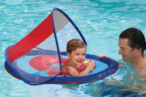36" Red and Navy Blue Swimming Pool Step 1 Baby Spring Float with Sun Canopy