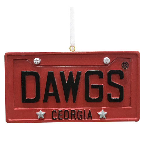 3.75" Red and Black Rectangular Georgia Bulldogs License Plate Hanging Christmas Ornament