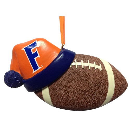 3" Orange and Blue Santa Hat with Football Hanging Christmas Ornament with Florida Logo