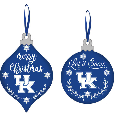 Set of 2 Blue and White Snowball Hanging Christmas Ornament with Kentucky Wildcats Logo, 4"
