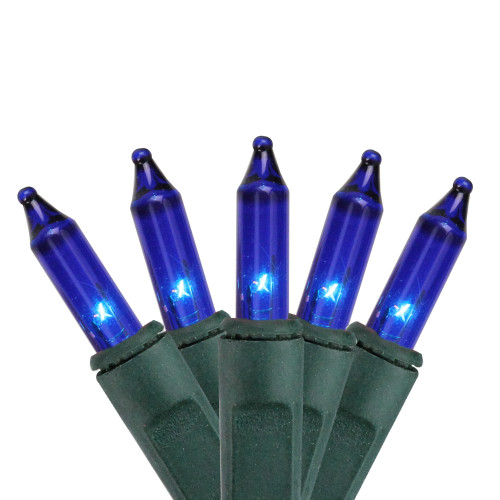 Set of 100 Blue Mini Icicle Christmas Lights - Green Wire