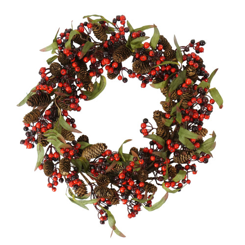 Red and Black Berry with Pine Cone Artificial Christmas Wreath - 20-Inch, Unlit