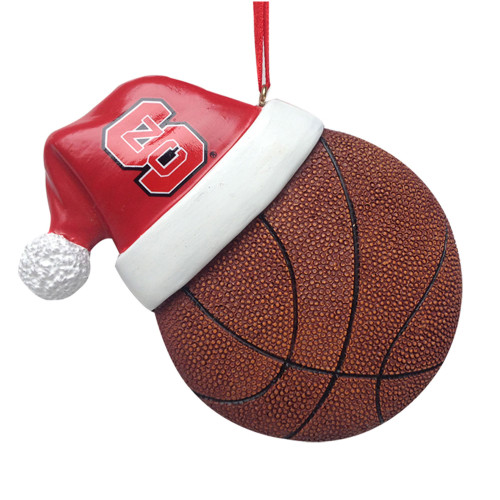 3.50" Red and White Santa Hat Basketball Hanging Christmas Ornament with North Carolina State Logo