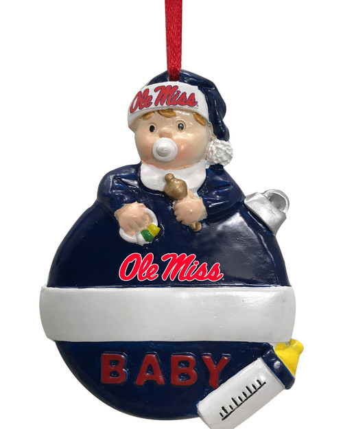 3.5" Red And Blue Ole Miss Rebels Baby Christmas Ornament