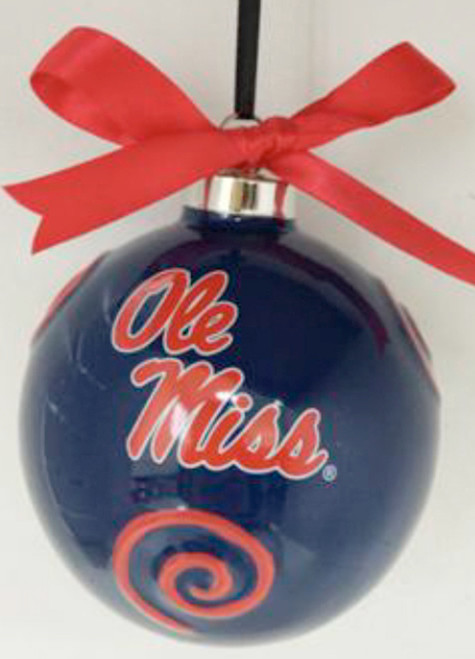 3" Blue, Red, and Silver Round Ole Miss Rebels Logo Christmas Ornament