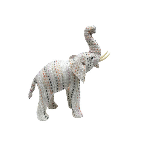19" Large Multi Color Woven Elephant with Tusks Figure
