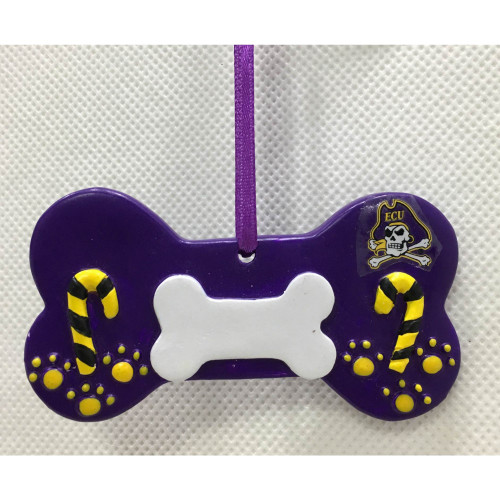 3" Purple Dog Bone Hanging Christmas Ornament with "ECU Pirates" Logo