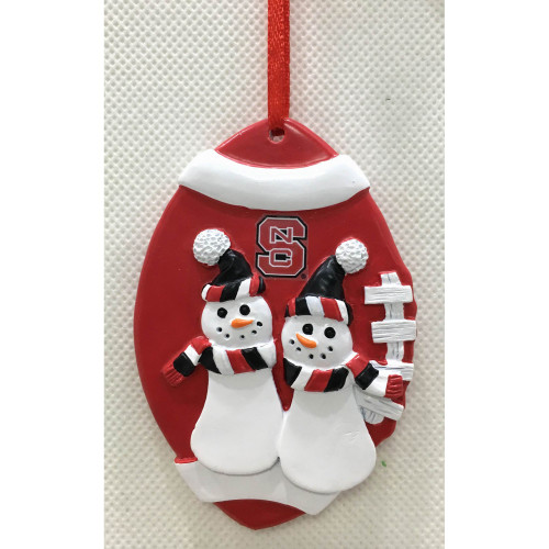 3.25" Red and White Double Snowman Hanging Christmas Ornament with North Carolina State Wolfpack Logo
