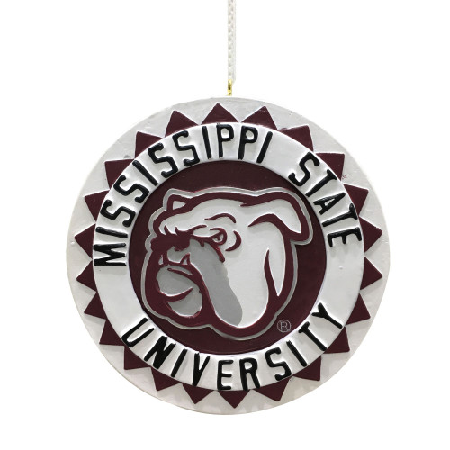 3.25" Maroon Red and White Hanging Christmas Ornament with Mississippi State University 3D Logo