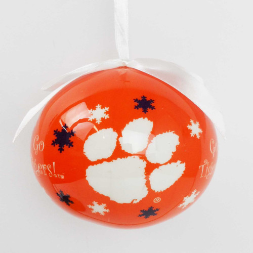 4" Orange and White Clemson Snowflake Christmas Ball Ornament