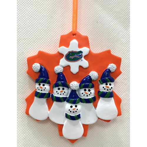 4" Orange and Blue Hanging Christmas Ornament with Florida Gators Logo and Five Snowman Design