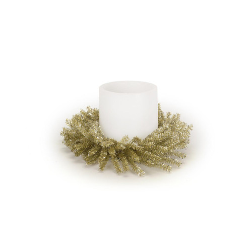 Set of 6 White and Green Shining Artificial Pine and Cone Candle Ring 12"
