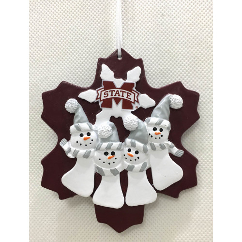 4" Mississippi State Bulldogs Family Four Snowman Christmas Ornament
