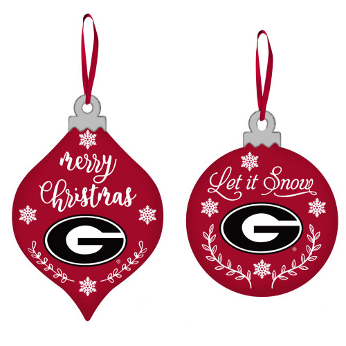 Set of 2 Red and Black Snowball Hanging Christmas Ornament with Georgia Bulldogs Logo, 4"