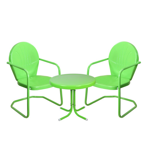 3-Piece Retro Metal Tulip Chairs and Side Table Outdoor Set, Lime Green