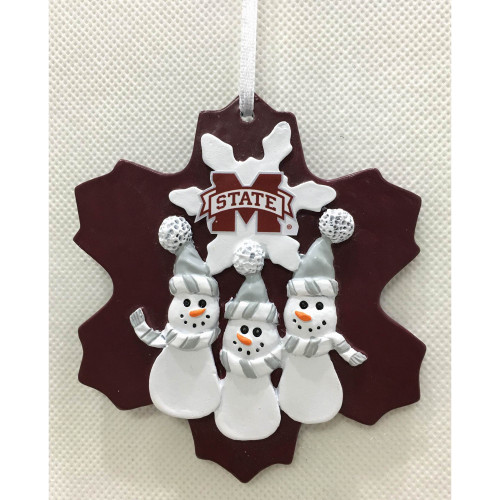 4" Mississippi State Bulldogs Decorative Triple Snowman Hanging Christmas Ornament