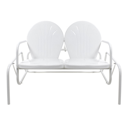 2-Person Outdoor Retro Metal Tulip Double Glider Patio Chair, White