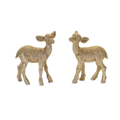Set of 4 Glittered Gold Standing Baby Fawn Deer Resin Figurine 4"
