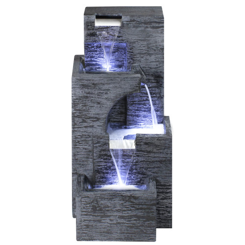 32.25" Black and Gray Lighted Three-tier Outdoor Garden Water Fountain
