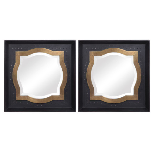 Set of 2 Bronze Colored Moroccan Mirrors 14.17''