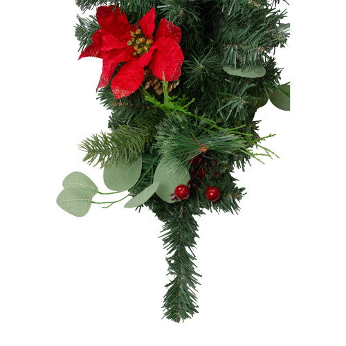 30" Red Poinsettia and Pinecone Artificial Christmas Teardrop Swag - Unlit