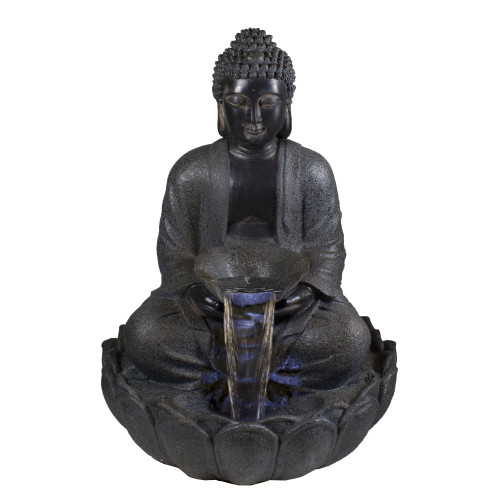 33.75" Black Buddha Outdoor Garden Water Fountain