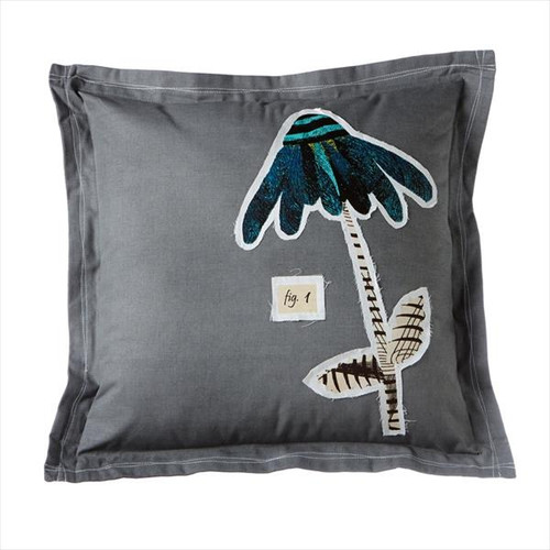 Pack of 2 Charcoal Gray Stitched Single Teal Flower Pillow 21"
