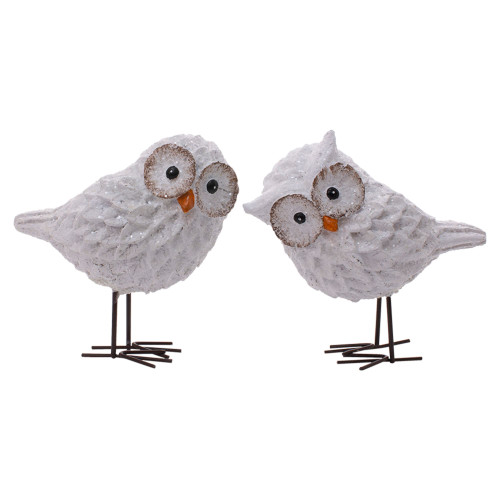 Set of 2 White Owls Figurine 5"