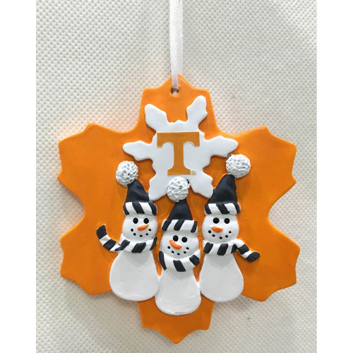 4" Orange Snowflake and Triple Snowman Design Christmas Hanging Ornament
