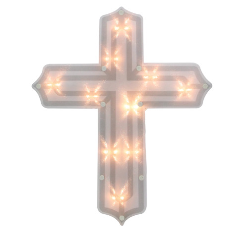 20" Lighted Religious Cross Easter Window Silhouette Decoration