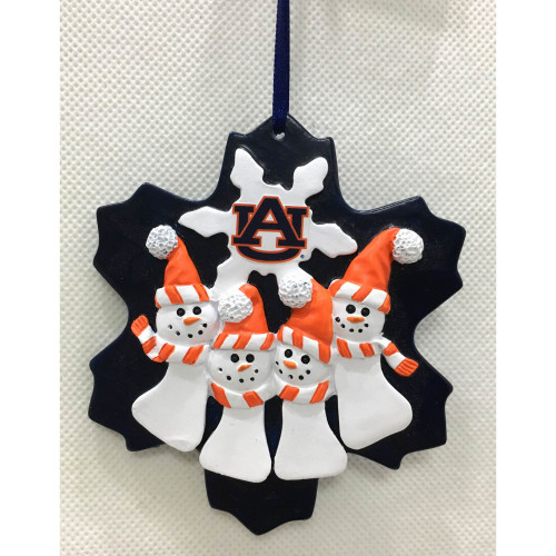 4" Auburn Tigers Family Four Snowman Christmas Ornament