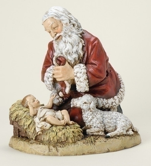 13" Joseph's Studio Red, White And Brown Kneeling Santa With Baby Jesus Christmas Figure