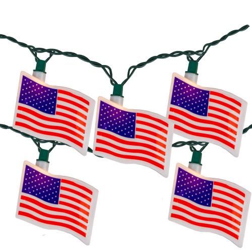 10-Count Red and Blue Patriotic Flag Light Set, 12ft Green Wire