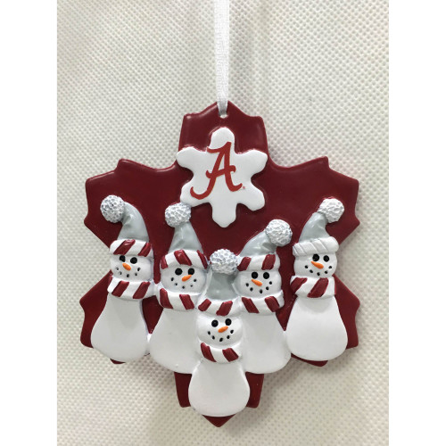 4" Alabama Crimson Tide Family Five Snowman Christmas Ornament
