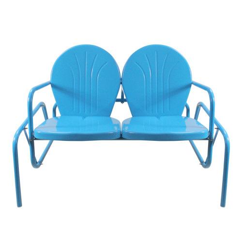 2-Person Outdoor Retro Metal Tulip Double Glider Patio Chair, Turquoise Blue