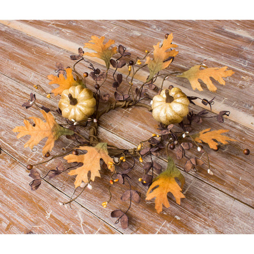 4.5" Orange Pumpkin Oak Candle Ring