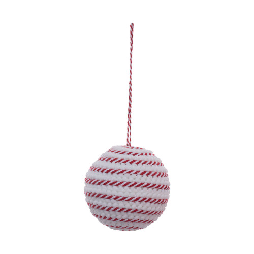 4.5" White with Red Candy Cane Ball