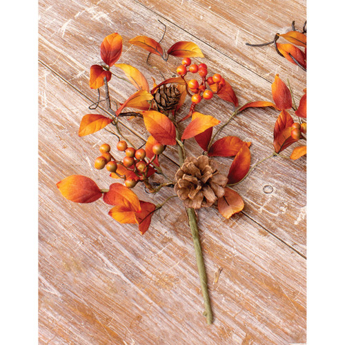 Set of 4 Faux Red And Orange Leaf With Berry Small Pick, 12"