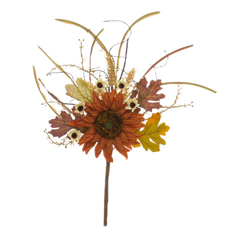 Set of 2 Faux Rosewood Pink, Yellow And Amber Orange Large Sunflower Pick, 18"