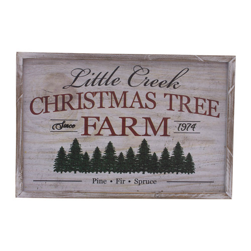 23.5" White Rectangular Sign with Little Creek Christmas Tree Farm Design