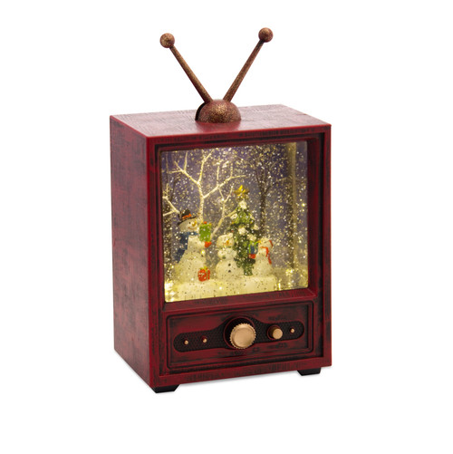 Set of 2 LED Snowman in Red Television Snow Globe with Timer 8.75” – Battery Operated