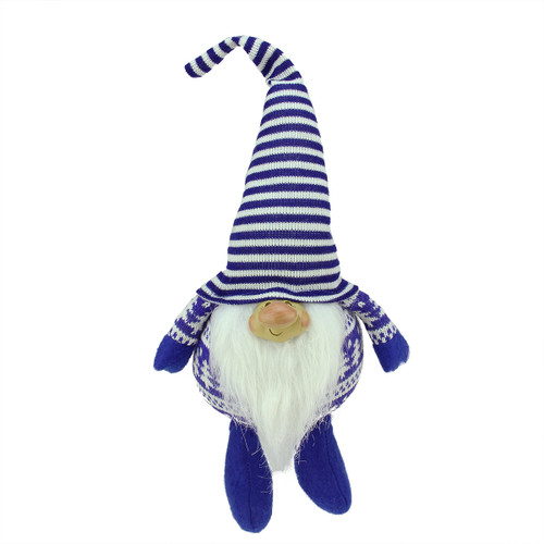 12.5" Blue and White Bearded Smiling Gnome Christmas Tabletop Figurine