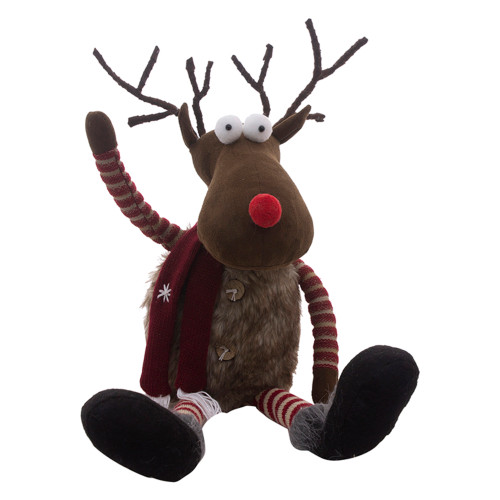 11.75" Brown and Red Crazy Reindeer with Candy Cane Legs Decoration
