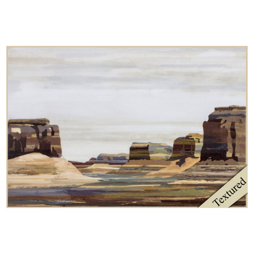 36" x 24" Brown and Blue Canyon Rectangular Framed Wall Art Decor