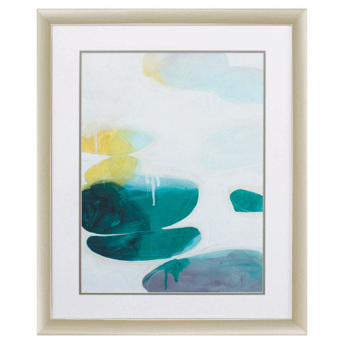 Blue and Yellow Stacking Stones Framed Wall Art Decor 32" x 26"